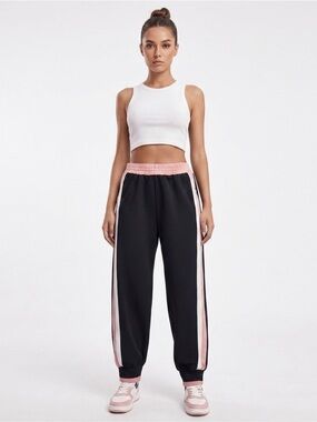 Zara Black Joggers with Pink Stripes Size Medium